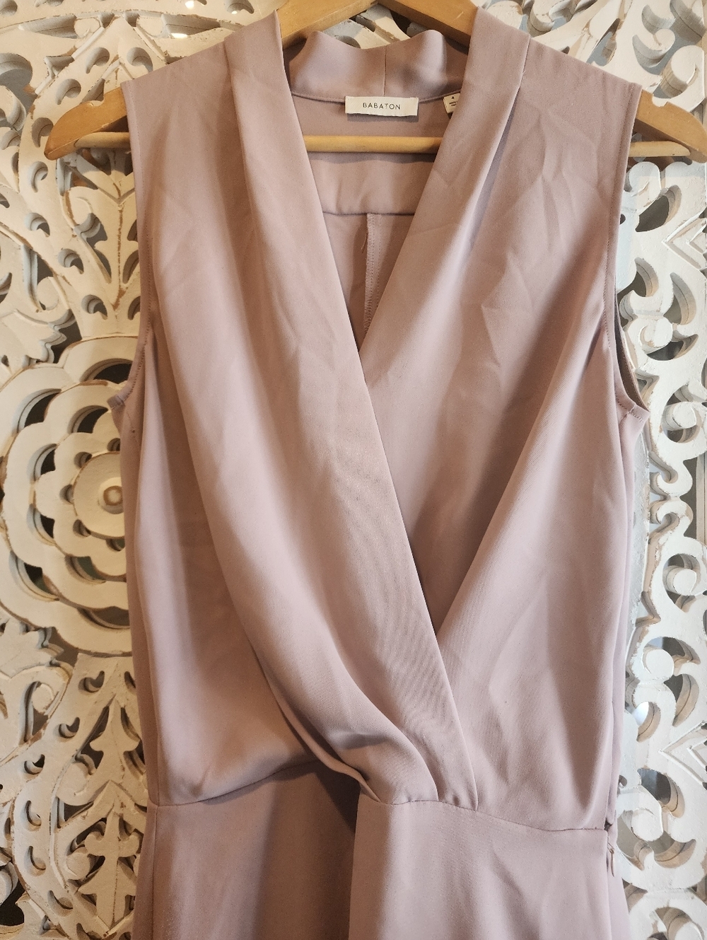 Babaton Blush Pink Sleeveless Mini Dress Faux Wrap Side Zipper Work Attire Sz 4 - Picture 8 of 16